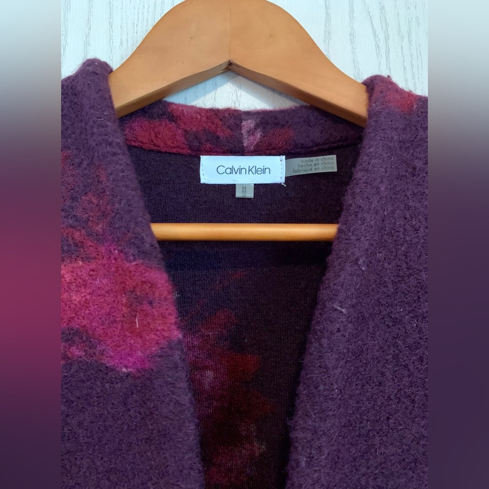 Calvin Klein Floral Print Wool Blend Coat Medium - Picture 7 of 8